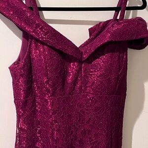 R & M Richards Fuchsia Lace Maxi Dress